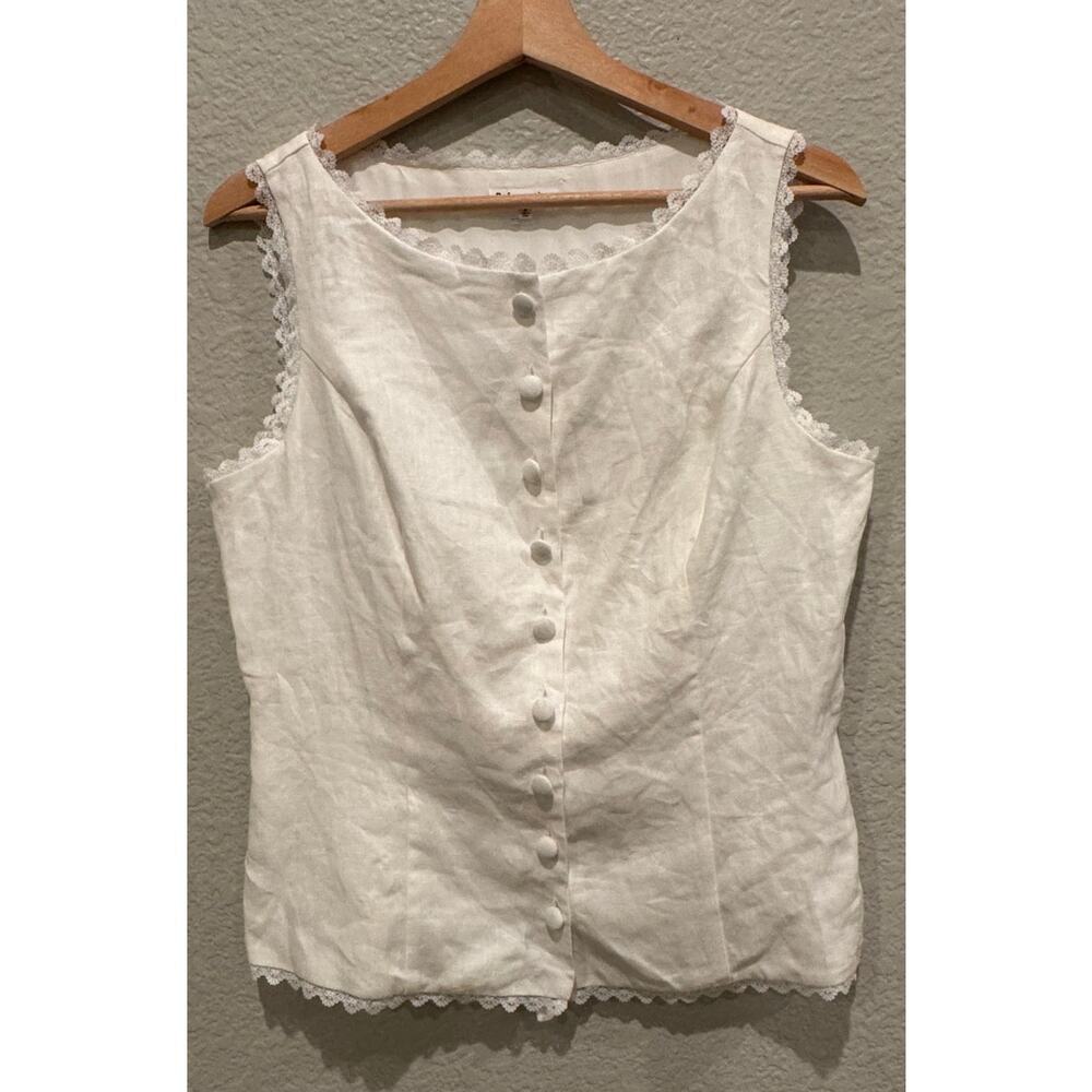 Reformation White Linen Button-Front Sleeveless Blouse